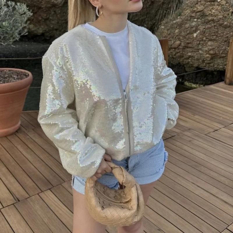 Sequined Bomber Jacket Women – Stylish Sparkly Outerwear for Parties