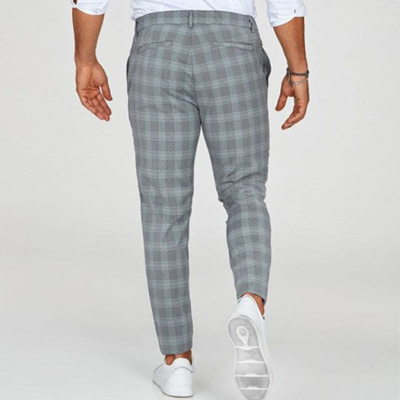 Men's Slim Fit Trousers – Elegant Check Pattern Dress Pants