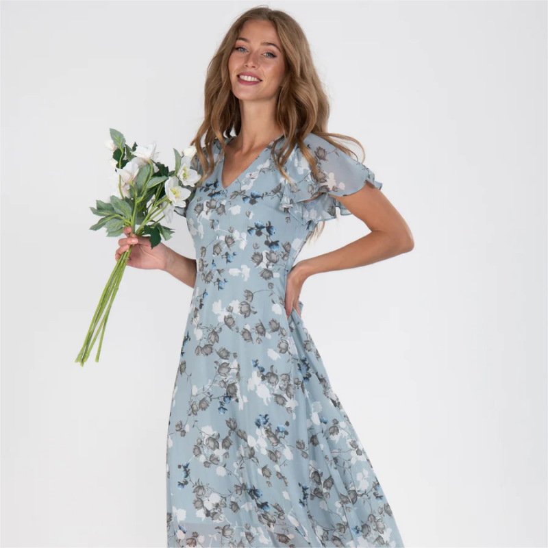 Floral Print Long Dress – Short Sleeve Elegant Summer Dress for Women