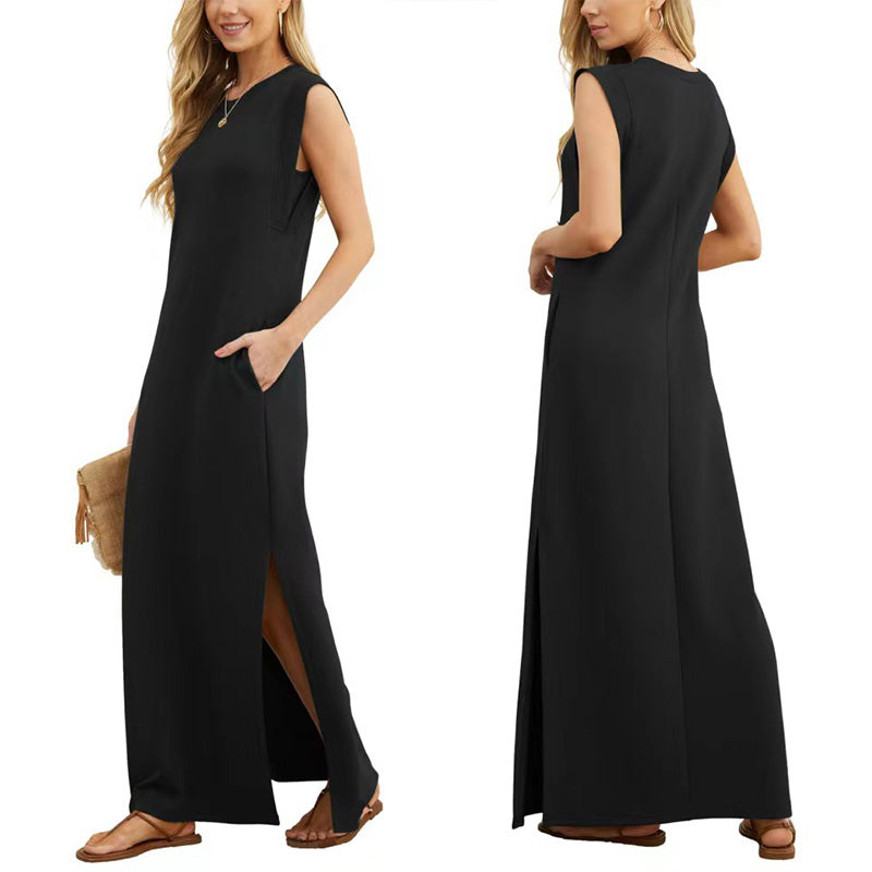 Casual Women's Dress – Wrinkle-Free Dress with Hem Slit for Everyday Wear