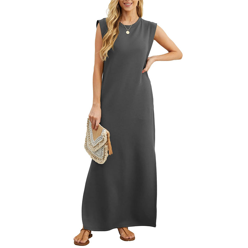 Casual Women's Dress – Wrinkle-Free Dress with Hem Slit for Everyday Wear