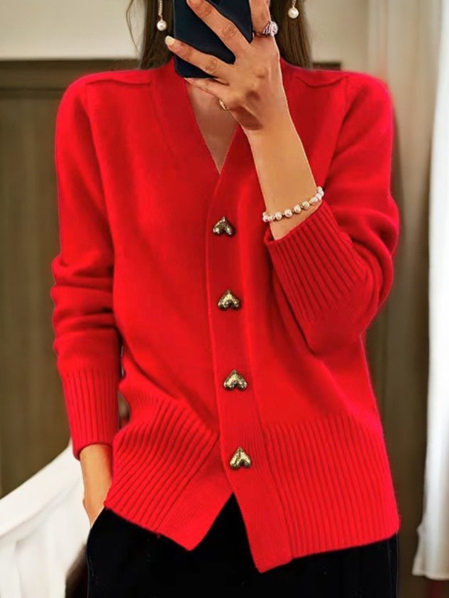 Knitted Cardigan Women – Cozy Heart Design for Casual Wear