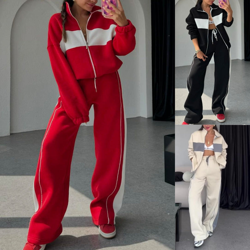 Women's Tracksuit Set – Cool Color Block Two-Piece Activewear