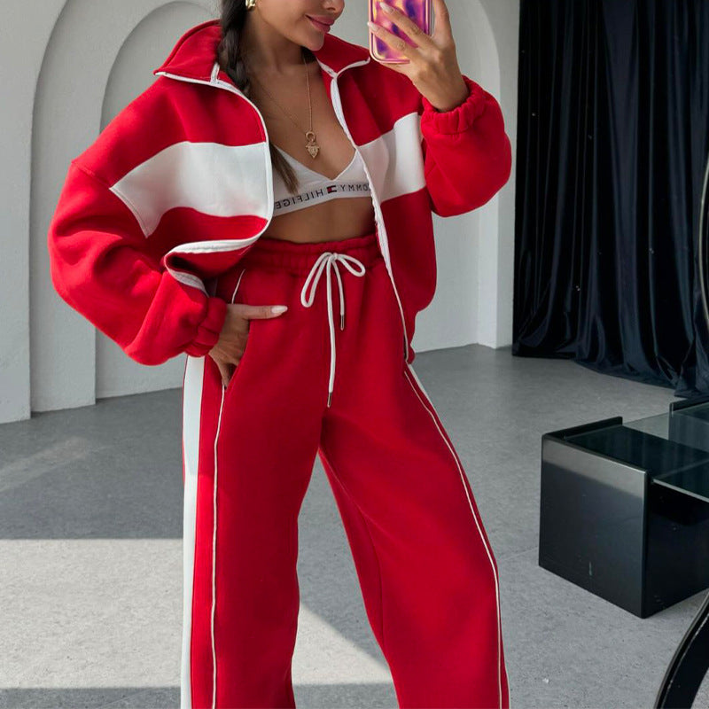 Women's Tracksuit Set – Cool Color Block Two-Piece Activewear