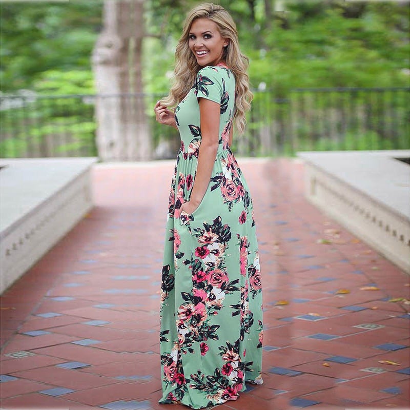 Maxi Dress Women – Elegant Floral Print Sleeveless Summer Gown