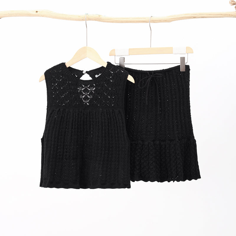 Knitted Mini Skirt Set – Women's Chic Top and Skirt Outfit