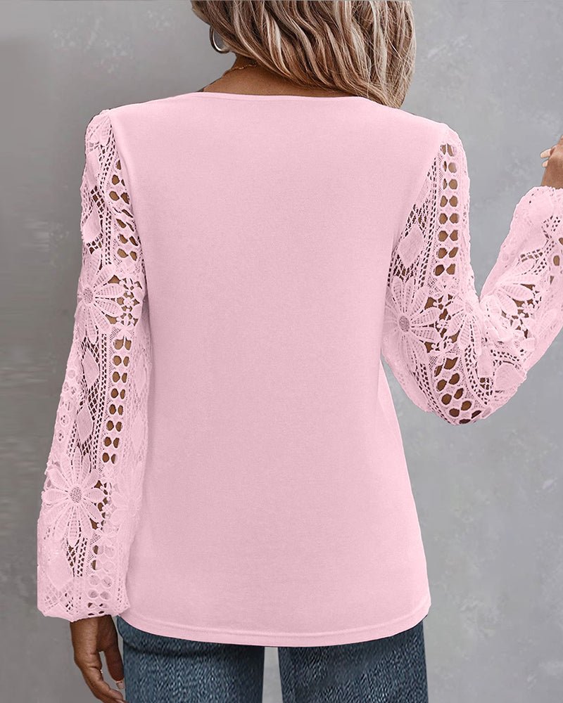 Light Lace Top Women – Long Sleeve Paisley Blouse for Casual Wear